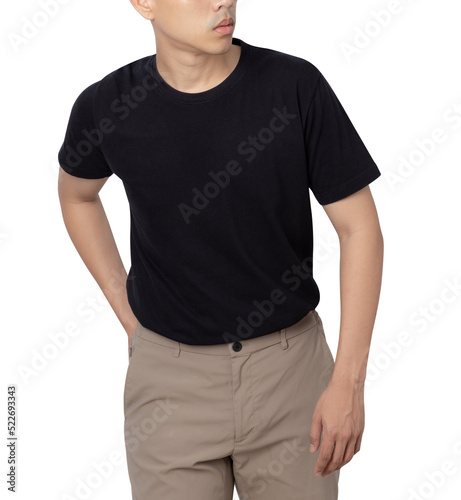 Young man in black T shirt mockup cutout, Png file.