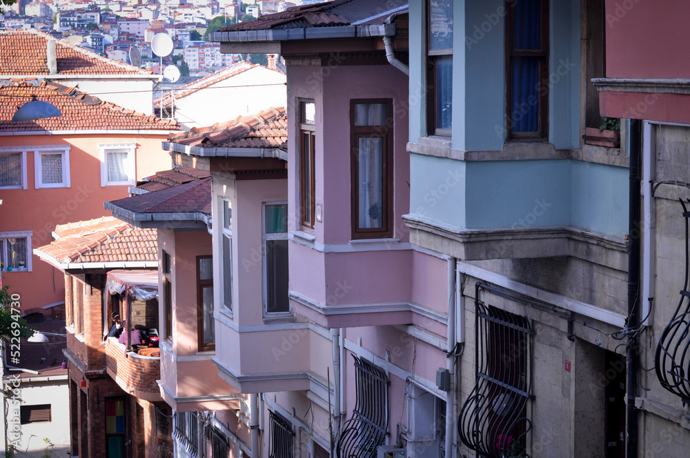 Colored houses in the Balat area. Turkey.