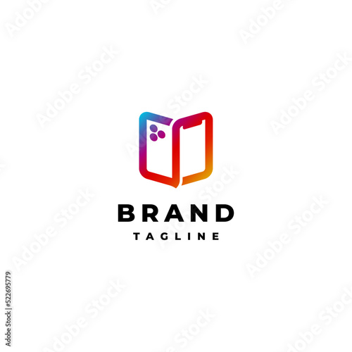 Smartphone outline icon forming an open book symbol. Simple Double Sided Smartphone Logo Design In One Continuous Line.