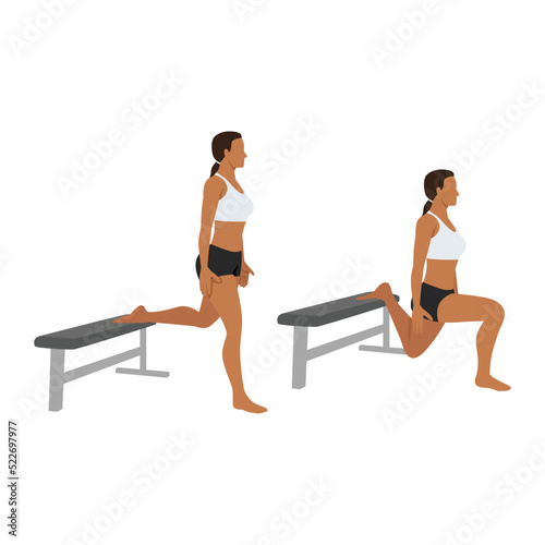 Woman doing Bulgarian split squat exercise. Flat vector illustration isolated on white background