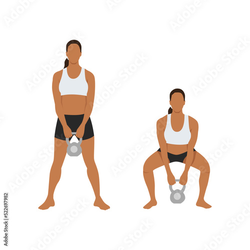 Woman doing Sumo Barbell deadlifts exercise. Flat vector illustration isolated on white background