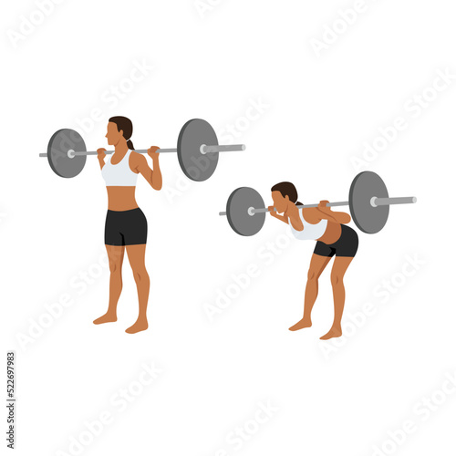 Sport woman doing Good morning exercise for backside workout. Flat vector illustration isolated on white background