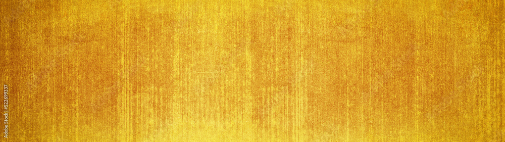 Fototapeta premium Abstract yellow golden colored rustic concrete wall texture background banner panorama with vertical broomstick lines