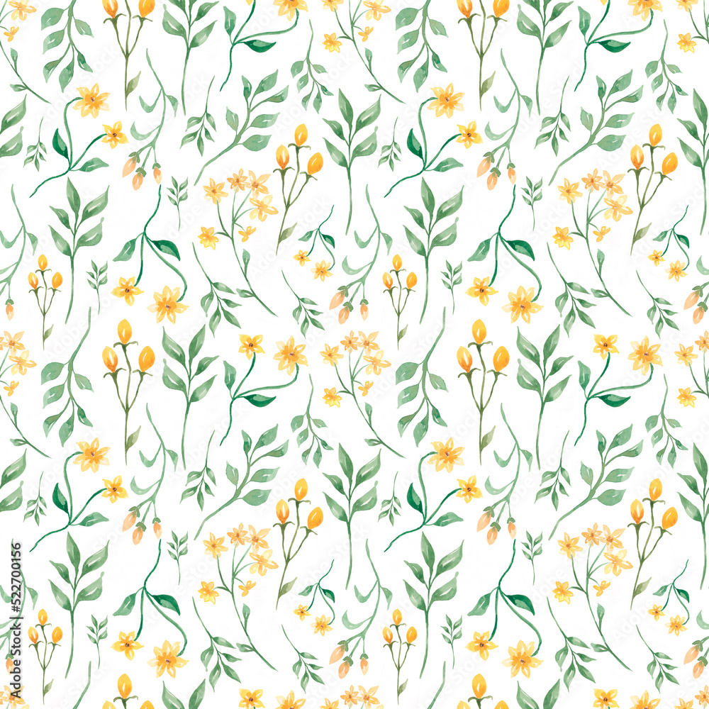 custom made wallpaper toronto digitalWatercolor wildflower print, floral seamless pattern, delicate yellow flower and greenery wallpaper , field flowers repeat paper, meadow wildflowers endless pattern