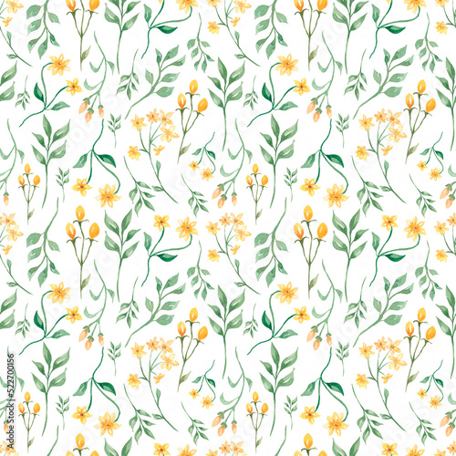 Wallpaper Mural Watercolor wildflower print, floral seamless pattern, delicate yellow flower and greenery wallpaper , field flowers repeat paper, meadow wildflowers endless pattern Torontodigital.ca
