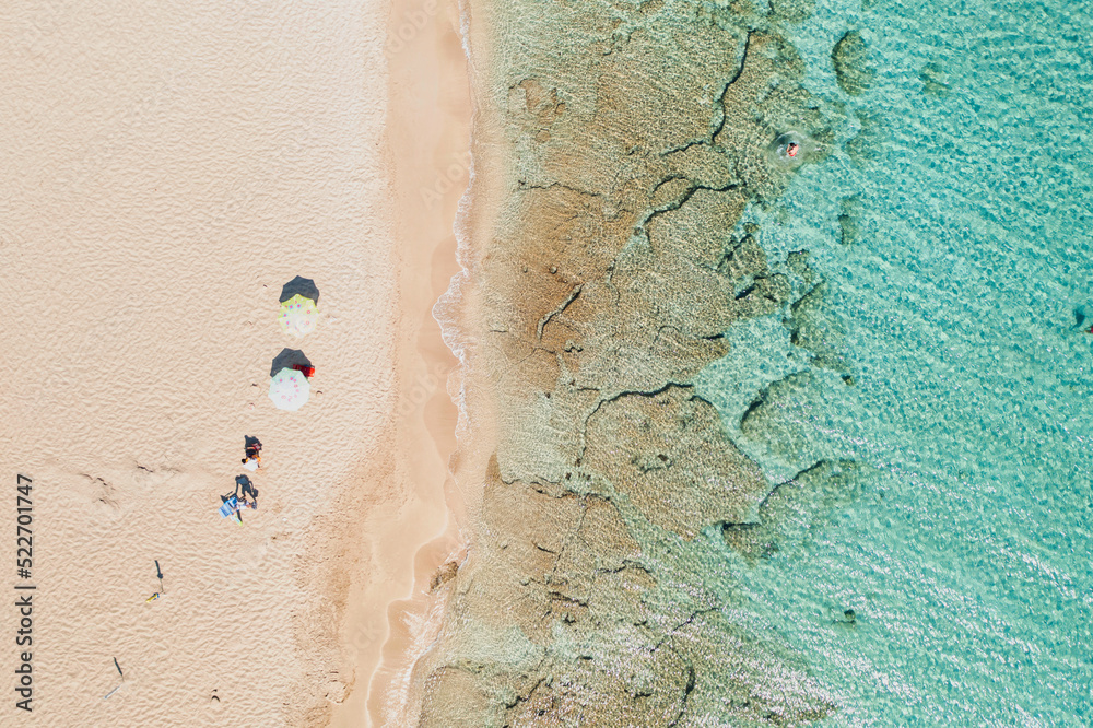 Spiaggia di Campomarino di Maruggio, Puglia, Salento, vista dal drone in estate