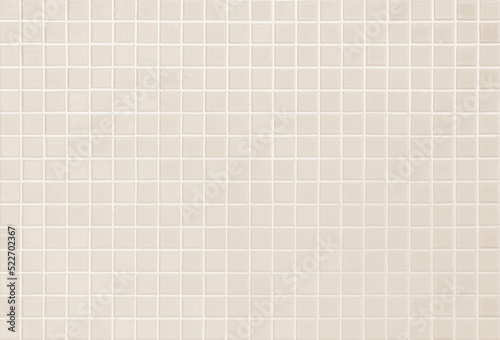 Cream light ceramic wall chequered and floor tiles mosaic background in bathroom.