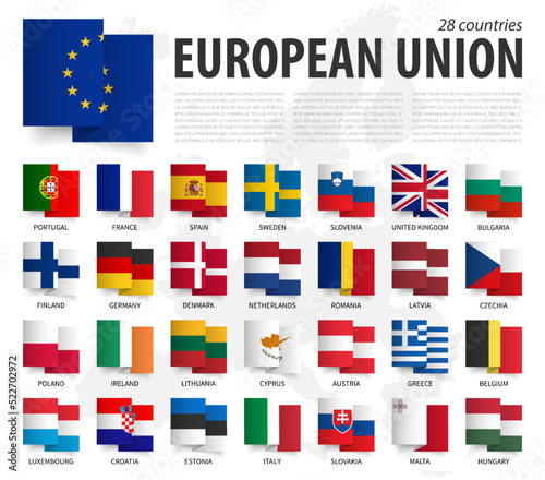 Free Download European Union . EU . Waving zig zag ribbon flag design . Europe map on background . Element vector . - GFXLoad