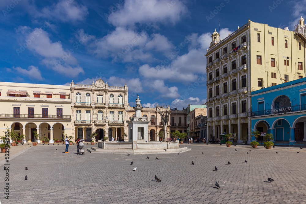 HAVANA CITY, CUBA - JANUARY 2: Plaza Vieja during global Corona pandemic on January 2, 2021 in Havana, Cuba