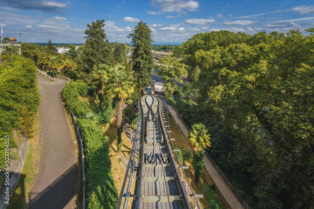 The famous Funicular, a cable train connecting the upper and lower town of Pau in the south of France