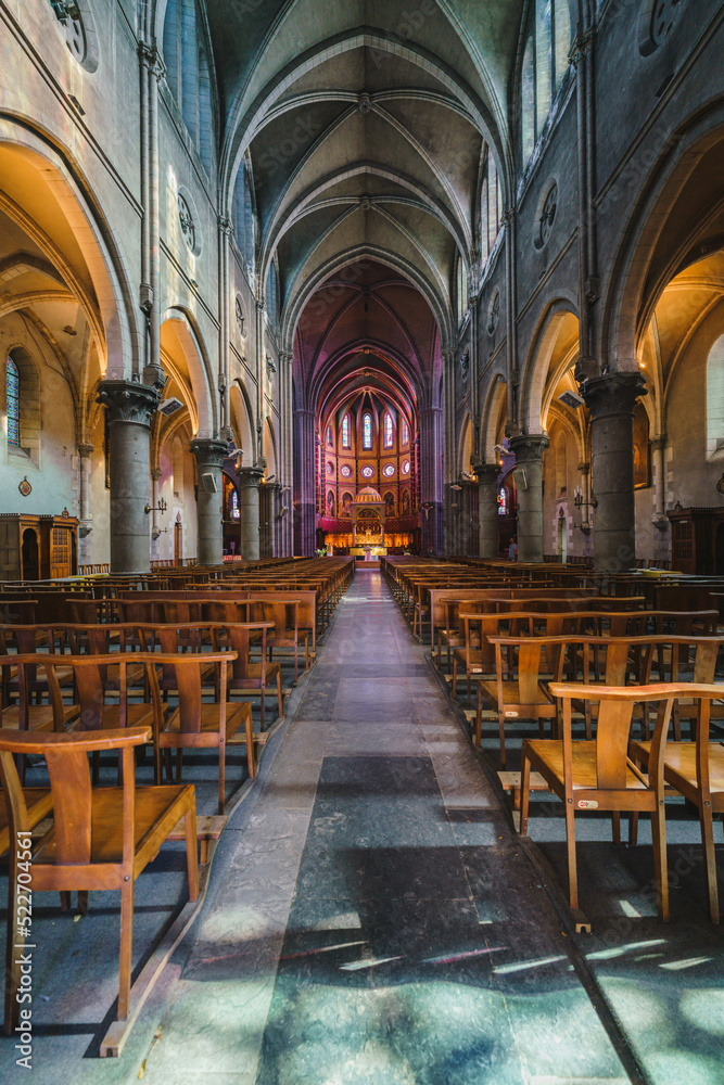 Indoors view of the Saint Martin Church in the old city of Pau, France