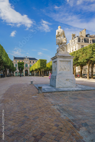 Street view of historical buildings in the old city of Pau, France