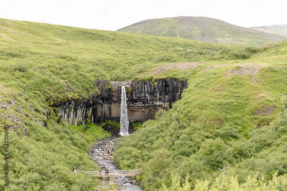 Drone view at Svartifoss waterfall on Skaftafell national park, Iceland