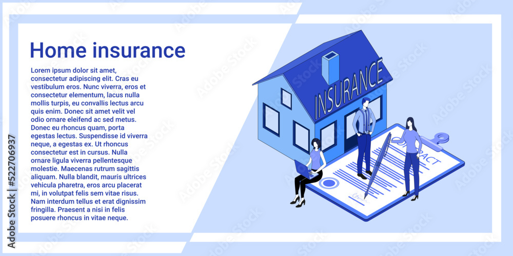 Home insurance.People insure property when buying and selling.An illustration in the style of the landing page is blue.