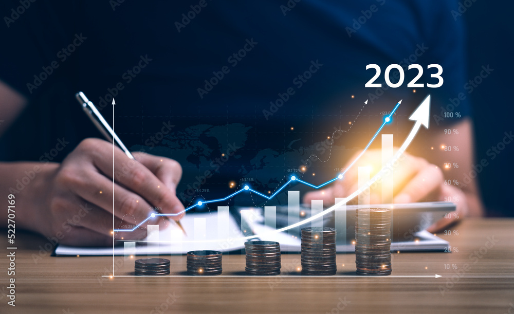 Concept of business and industry growth trends in 2023. Businessman planning market growth in