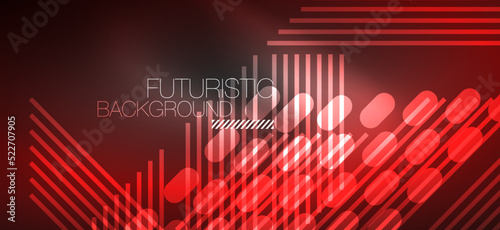 Background neon glowing lines and geometric shapes. Lights in the dark wallpaper for concept of AI technology, blockchain, digital, communication, 5G, science