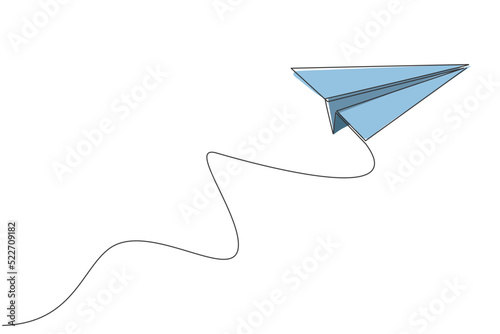 One single line drawing of paper plane flying on the sky graphic vector illustration. Origami craft concept. Modern continuous line draw design