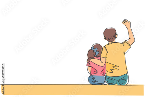 Single continuous line drawing of young father talking with his daughter about goal and ambition at home. Happy family parenting concept. Trendy one line draw design vector illustration graphic