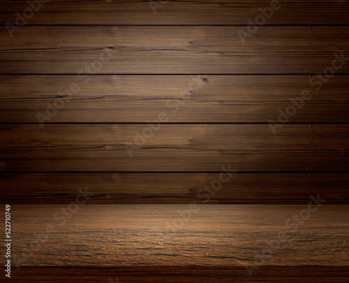 Empty wooden table for displaying product illustrations