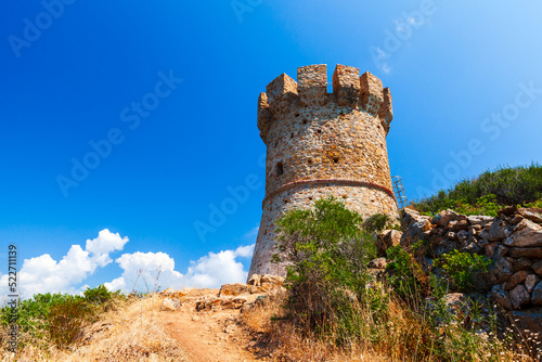 Papier peint One of the Genoese towers in Corsica, France