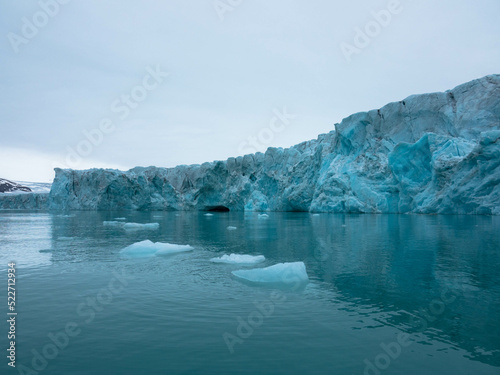 Samarinbreen ended in a calving front at Samarinvagan, a bay on the south side of the Hornsundfjord. Concept for climate change, global warming, north pole, cold nature. Svalbard, Norway