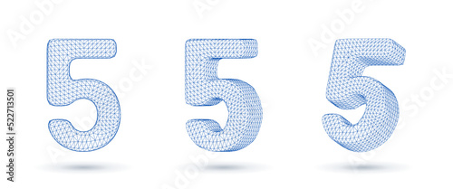 Number five wireframe high polygonal outline low poly style vector illustration