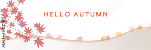 もみじと秋色の背景のデザインバナーテンプレート HELLO AUTUMN