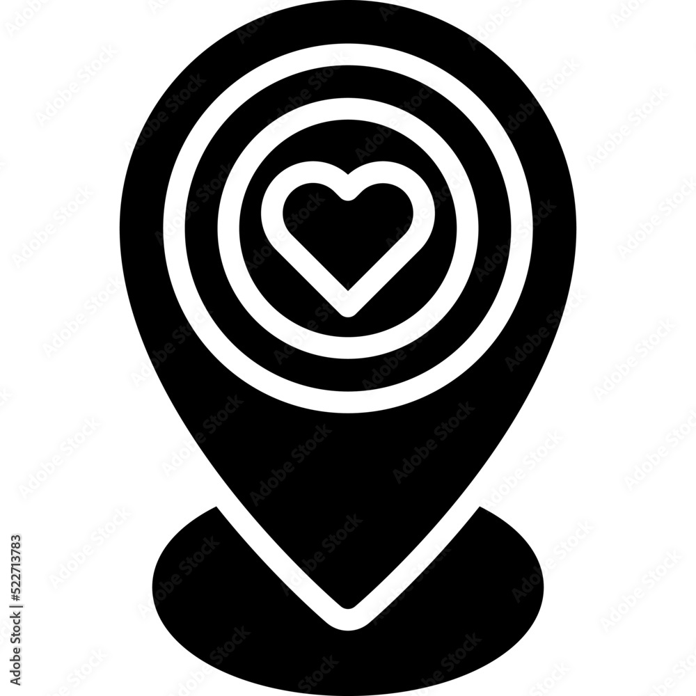 Pin with heart sign icon, location map and navigation vector Pin with heart sign icon, location map and navigation vector