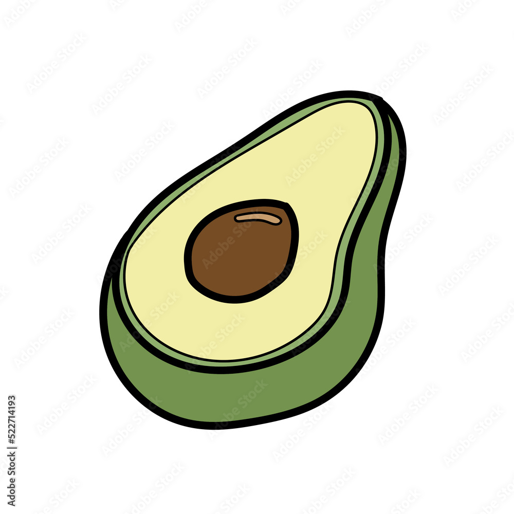 Avocado cartoon doodle icon isolated on white. Cute hand drawn avocado half with bone outline vector illustration. Healthy fresh meal for breakfast. Organic food full of essential fatty acids. Avocado cartoon doodle icon isolated on white. Cute hand drawn avocado half with bone outline vector illustration. Healthy fresh meal for breakfast. Organic food full of essential fatty acids.
