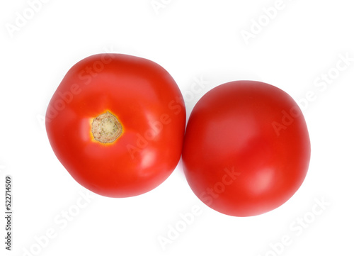 Fresh ripe red tomatoes on white background, top view