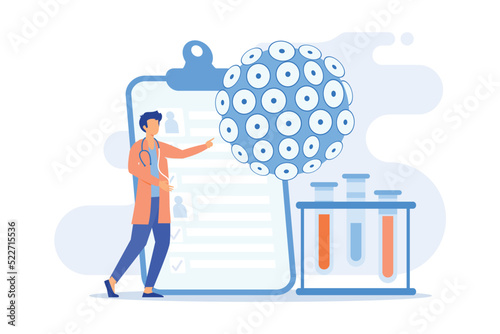 HPV test Human papillomavirus test kit, results, testing for man, examination for women, cervical cancer prevention, HPV early diagnostics flat design modern illustration