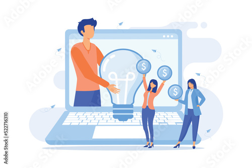 Crowdsourcing project, alternative financing, raise money in internet, fundraising platform, collect donations, business venture flat design modern illustration