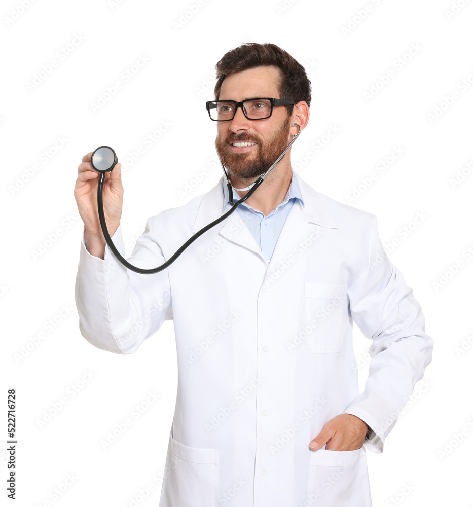 Portrait of doctor with stethoscope on white background Portrait of doctor with stethoscope on white background