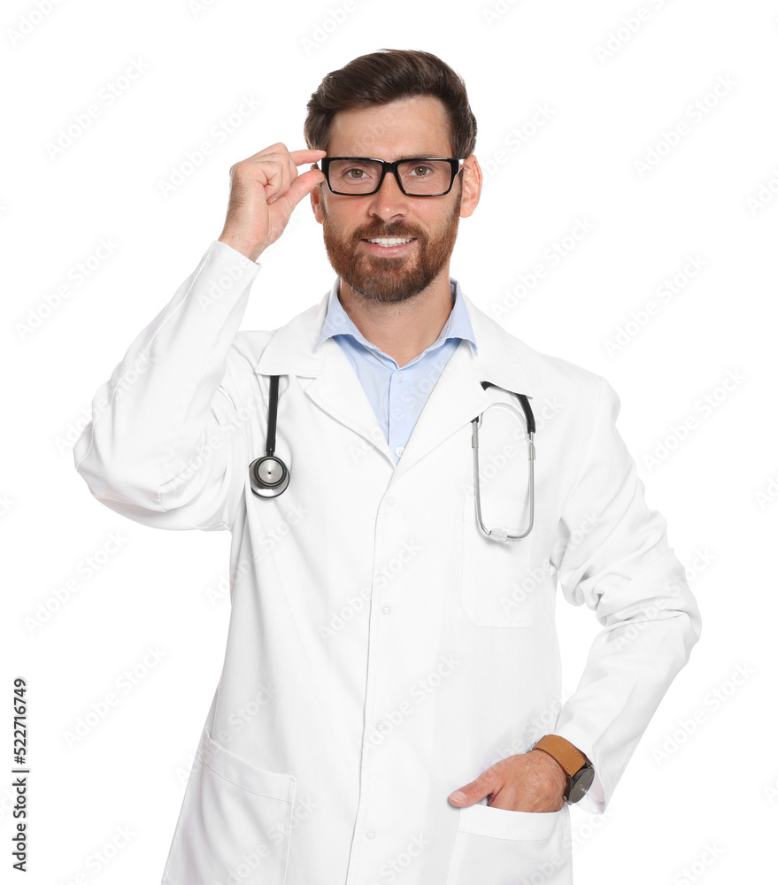Portrait of doctor with stethoscope on white background Portrait of doctor with stethoscope on white background