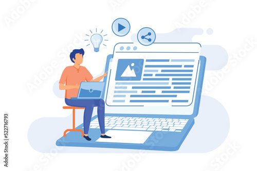 Blog Social media platform, influencer, personal brand promotion, recent stories and post, attract followers and subscriptions, viral content flat design modern illustration