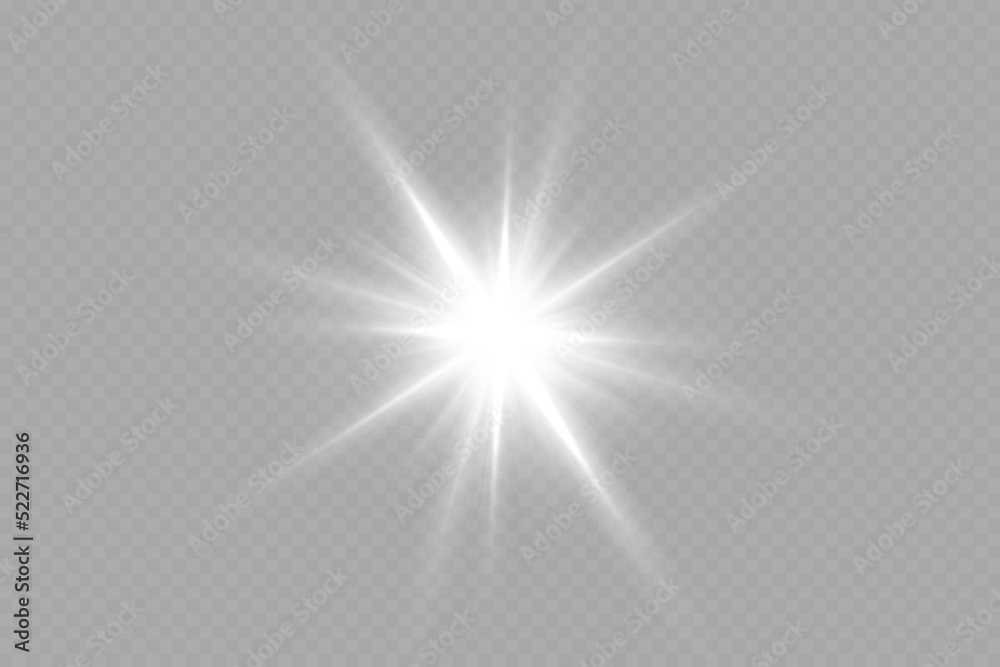 Light effect. Bright Star. Light explodes on a transparent background. Bright sun. Light effect. Bright Star. Light explodes on a transparent background. Bright sun.