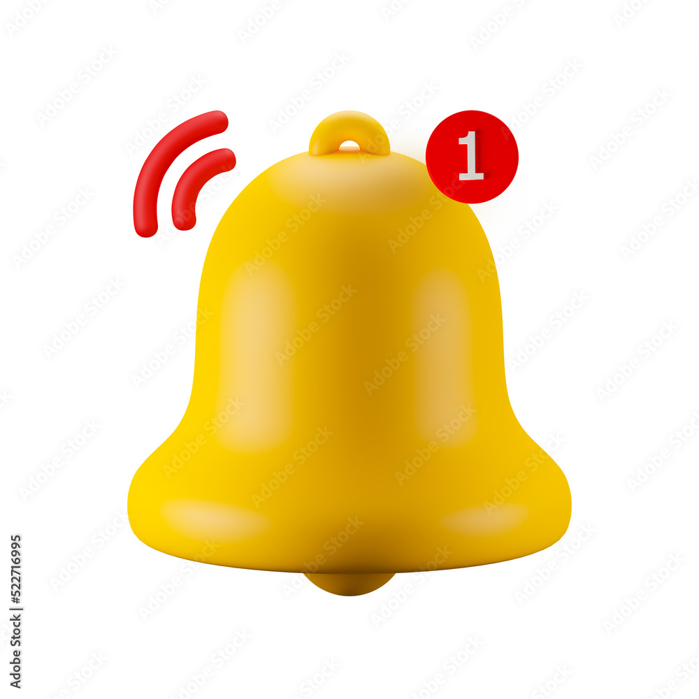 3d yellow bell alert notification 3d icon isolated transparent background. 3d render illustration. 3d yellow bell alert notification 3d icon isolated transparent background. 3d render illustration.