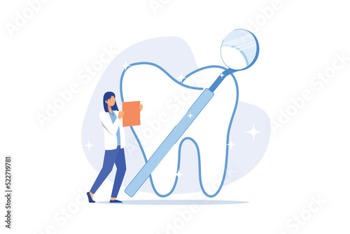 Dental care service, teeth examination, clinical procedure, visit a dentist, periodontal exam, comprehensive oral test flat design modern illustration