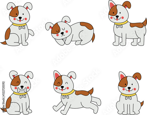 Fototapeta Naklejka Na Ścianę i Meble -  Set of cute happy dogs in cartoon style.
