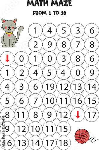 Get cute gray cat to the ball of yarn by counting to 16.