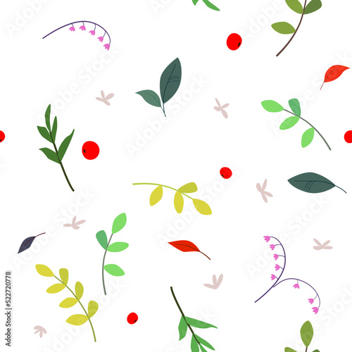 Wallpaper Mural Seamless vector pattern with leaves, flowers. Nature background, pattern for textile, fabric, banner, product package, wrapping paper Torontodigital.ca