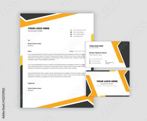 Yellow stationery template design with geometric pattern. Set of business corporate identity mock up. Documentation for business.