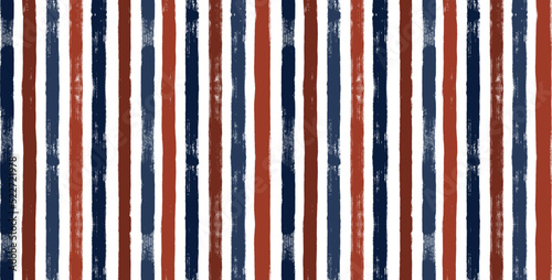 Stripes pattern, red and blue striped seamless vector background, patriotic american watercolor brush strokes. USA colors grunge stripes