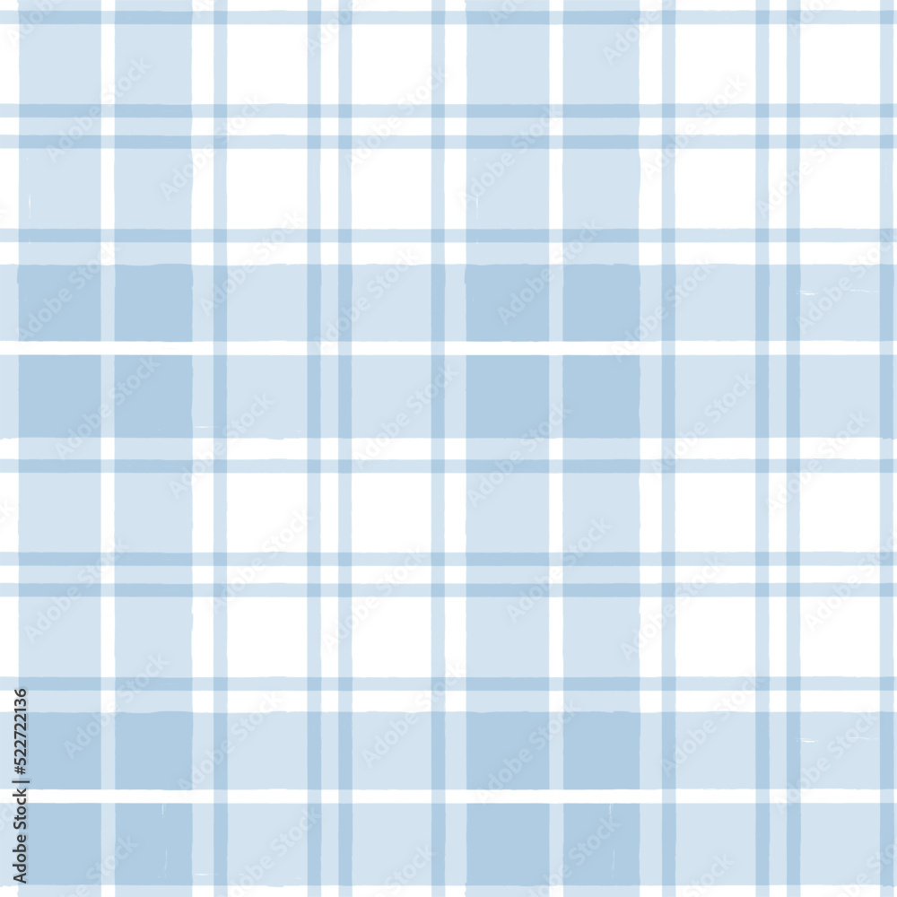 Blue Gingham seamless pattern. Watercolor plaid, tartan texture for spring picnic table cloth, shirts, wallpaper, blankets, paper. vector checkered summer strokes