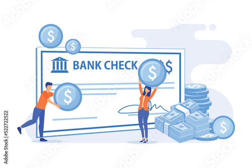Employee getting ppayment in payday aycheck stub, salary statement, payslip note. Financial operation. Currency transaction. flat design modern illustration