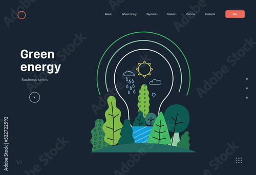 Ecology - Green energy -Modern flat vector concept illustration of electric light bulb filled with trees and plants. a metaphor of sustainable renewable energy. Creative landing web page template