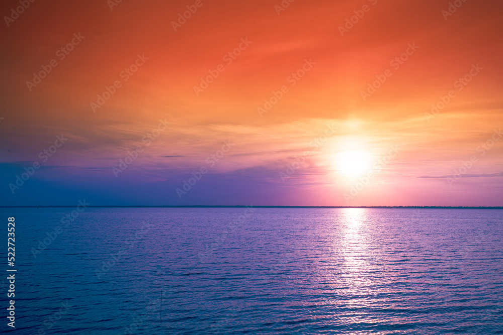 Seascape in the evening. Sunset over the sea with beautiful sky