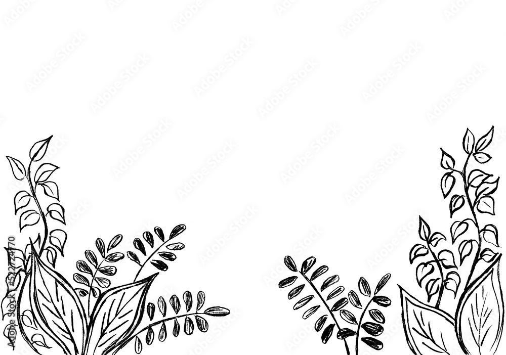 Frame of plants: leaves and grass in black on a white background Frame of plants: leaves and grass in black on a white background
