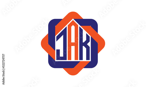 JAK three letter real estate logo with home icon logo design vector template | construction logo | housing logo | engineering logo | initial letter logo | minimalist logo | property logo |
