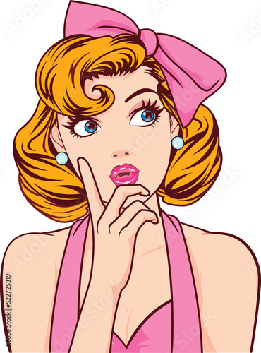 Sexy surprised young woman various gesture Pop Art Comic Style